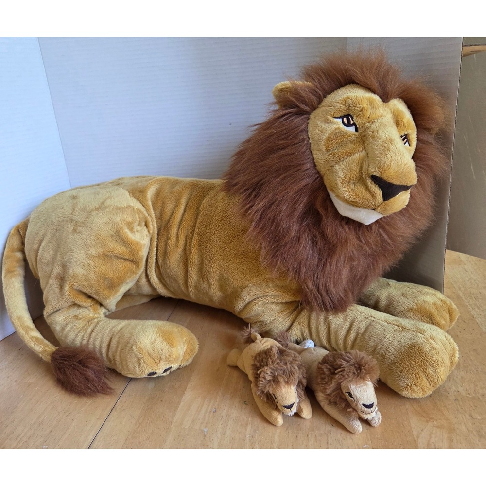 Lot of 3 IKEA DJUNGELSKOG Lion Plush Large 27.5 inch & 2 Mini Cubs 5 inch No Tag